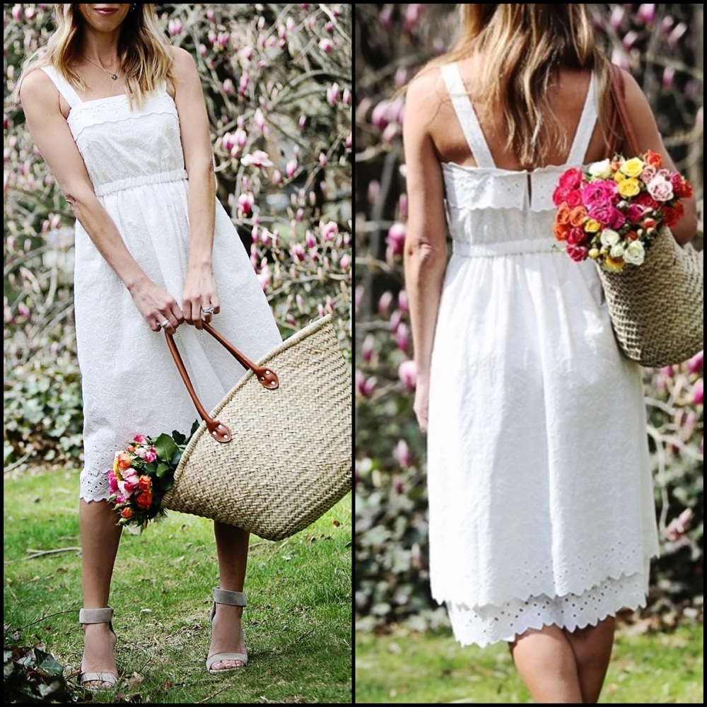 Madewell Eyelet Tiered Midi Dress - Picture 1 of 16